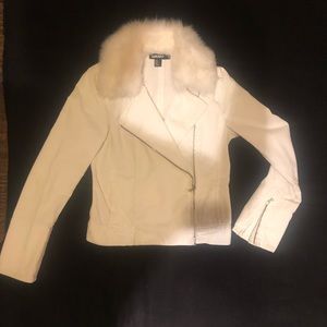 SOLD - DKNY Fur Collar Cream Corduroy Jacket - Sz 4